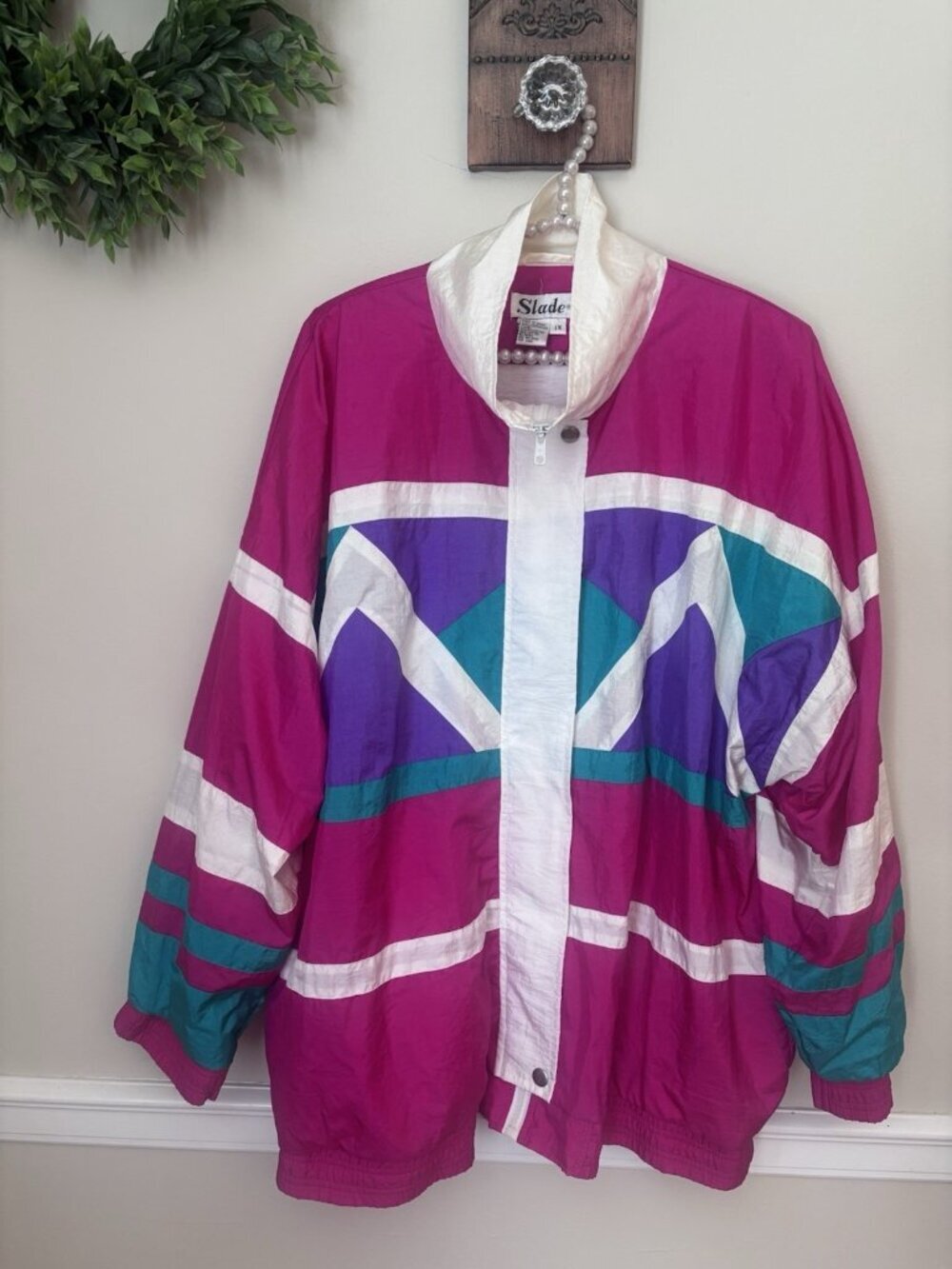 Vintage Slade Womens Size 1X Pink Color Block Jacket 1990s Full Zip Nylon
